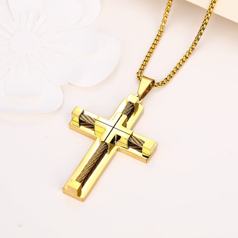 Yonhon Men's Cross Necklace 316L Stainless Steel Large Jesus Christ Pendant - Image 2